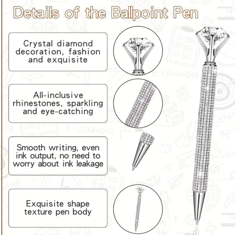Elegant 6” Silver Crystal Pen NEW Large diamond crystal exquisite in gift-box - Picture 16 of 16